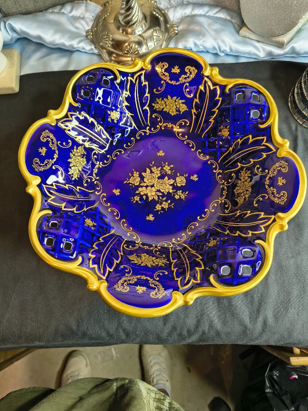 Vintage Reichenbach Echt Cobalt Blue Reticulated Bowl